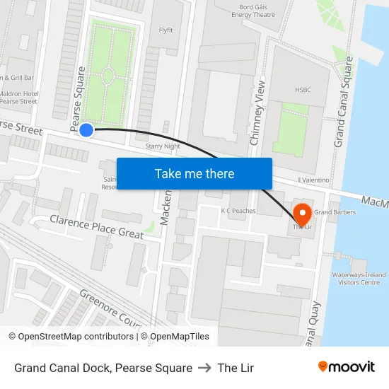 Grand Canal Dock, Pearse Square to The Lir map