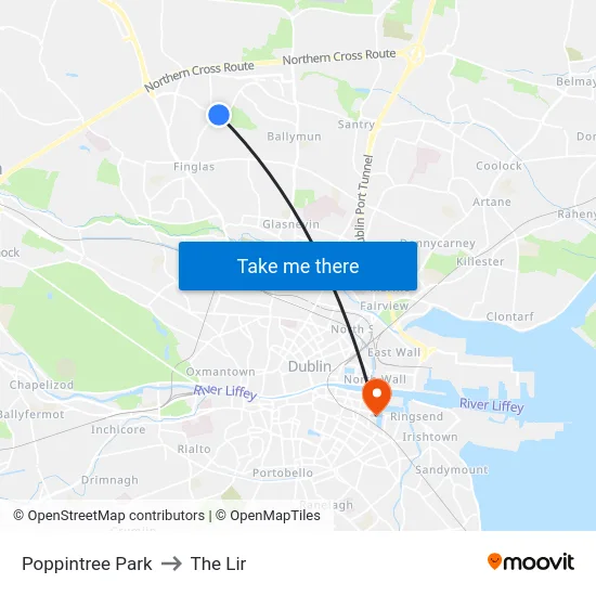 Poppintree Park to The Lir map