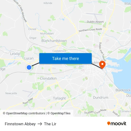 Finnstown Abbey to The Lir map