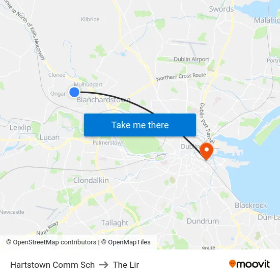 Hartstown Comm Sch to The Lir map