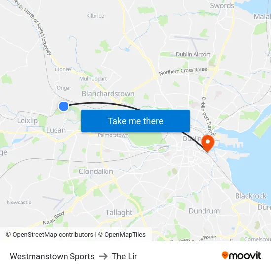 Westmanstown Sports to The Lir map