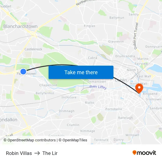 Robin Villas to The Lir map