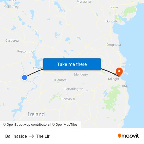 Ballinasloe to The Lir map
