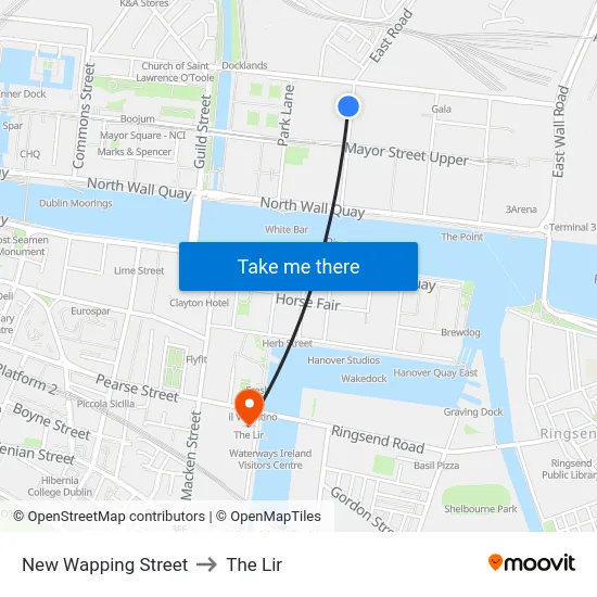 New Wapping Street to The Lir map