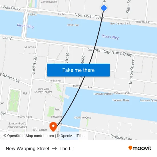 New Wapping Street to The Lir map