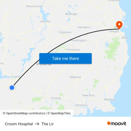 Croom Hospital to The Lir map