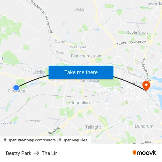 Beatty Park to The Lir map