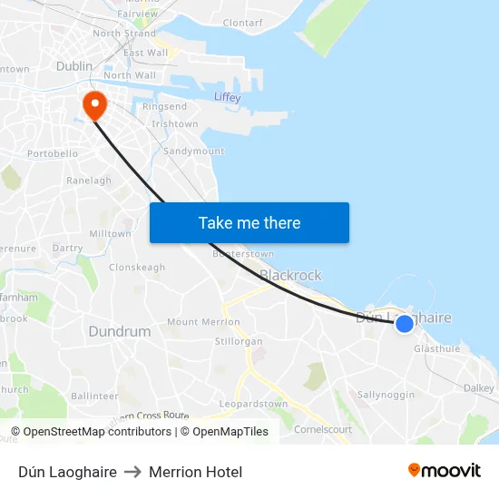 Dún Laoghaire to Merrion Hotel map