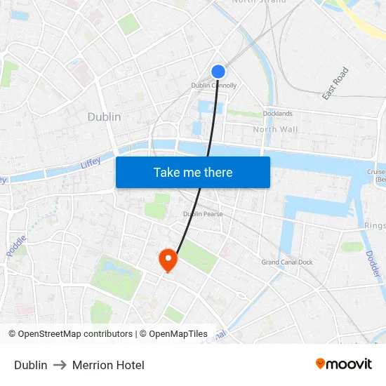 Dublin to Merrion Hotel map