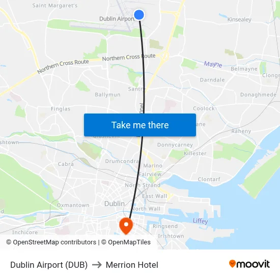Dublin Airport (DUB) to Merrion Hotel map