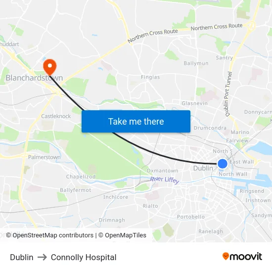 Dublin to Connolly Hospital map