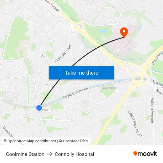 Coolmine Station to Connolly Hospital map
