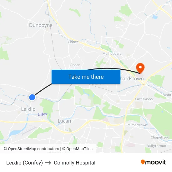 Leixlip (Confey) to Connolly Hospital map