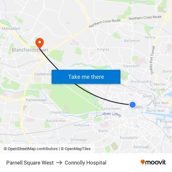 Parnell Square West to Connolly Hospital map