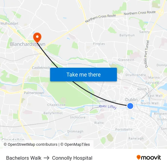 Bachelors Walk to Connolly Hospital map