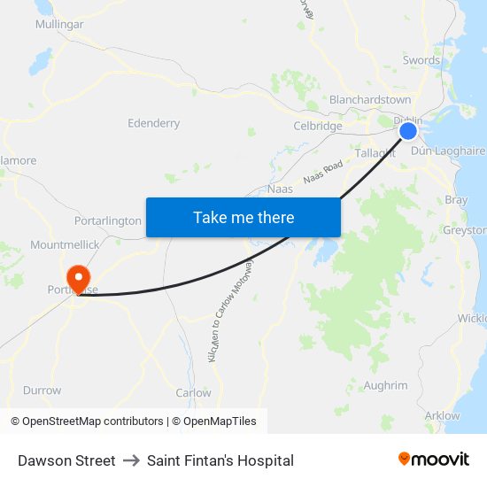 Dawson Street to Saint Fintan's Hospital map