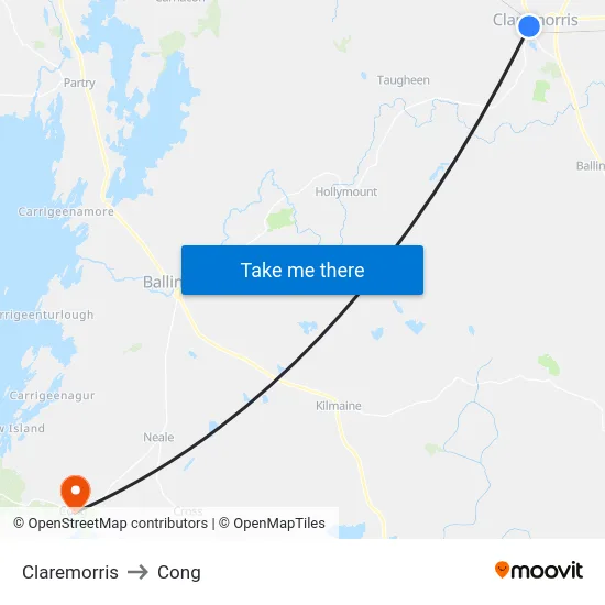 Claremorris to Cong map