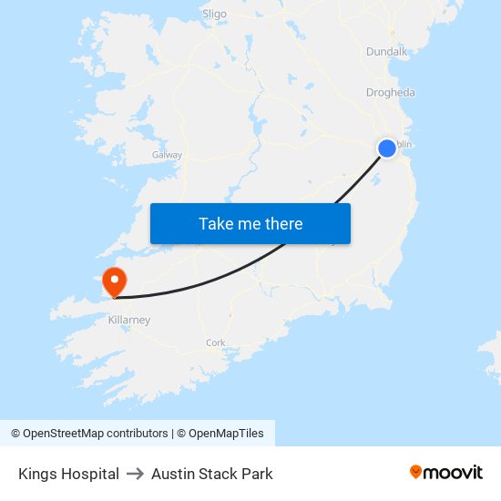 Kings Hospital to Austin Stack Park map