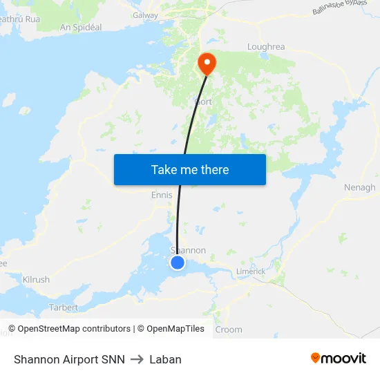 Shannon Airport SNN to Laban map