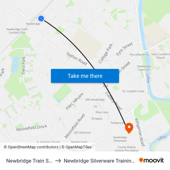 Newbridge Train Station to Newbridge Silverware Training Center map