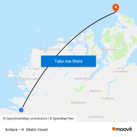 Ardara to Malin Head map