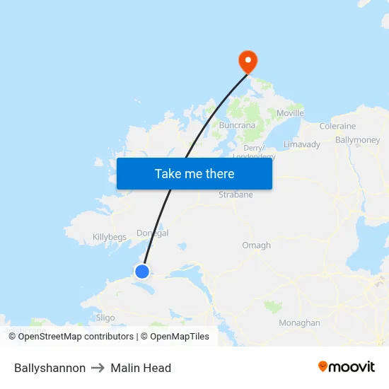 Ballyshannon to Malin Head map