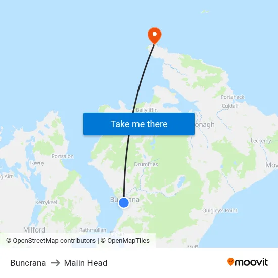 Buncrana to Malin Head map