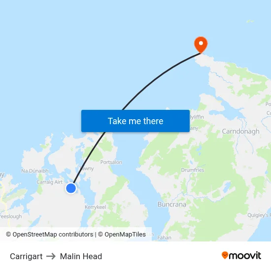 Carrigart to Malin Head map