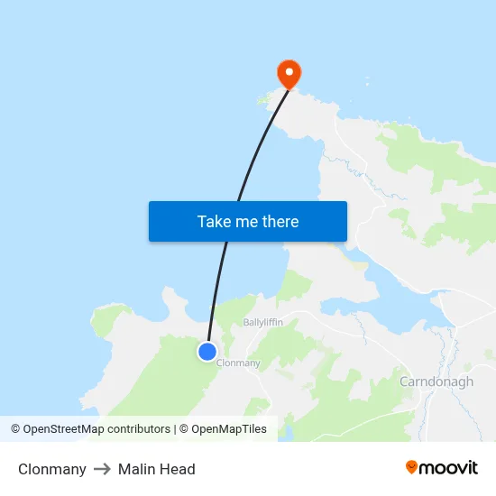 Clonmany to Malin Head map