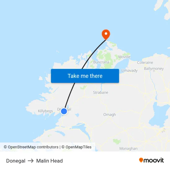 Donegal to Malin Head map