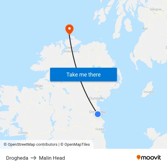 Drogheda to Malin Head map