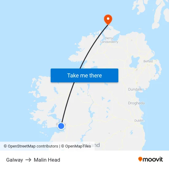 Galway to Malin Head map