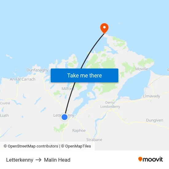 Letterkenny to Malin Head map