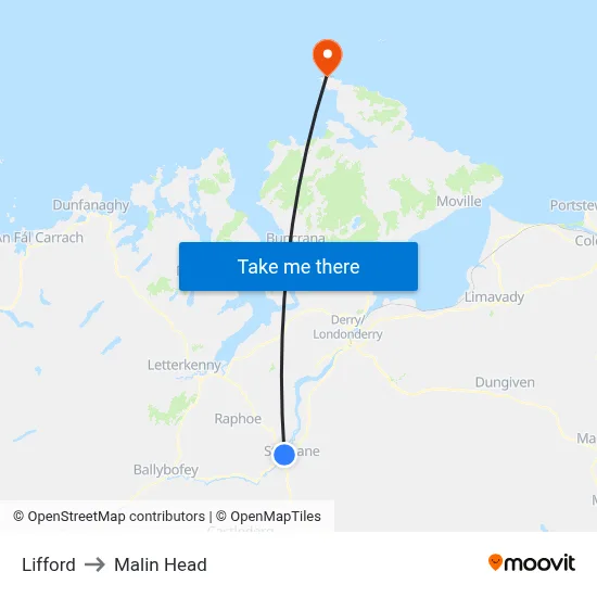 Lifford to Malin Head map