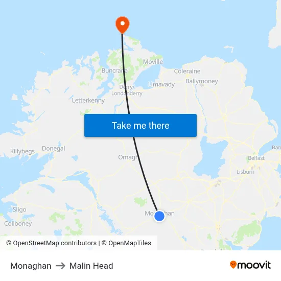 Monaghan to Malin Head map