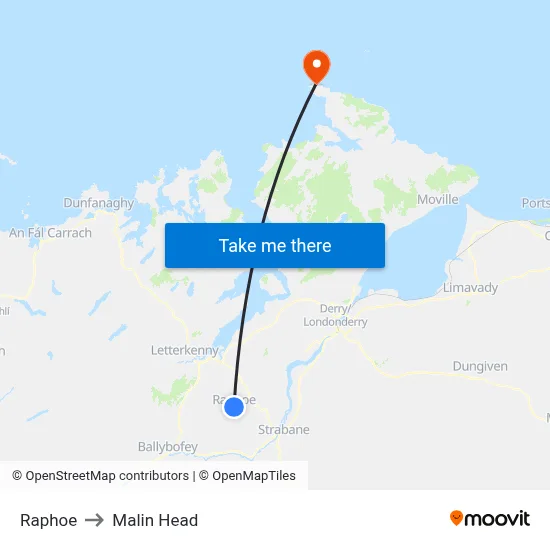 Raphoe to Malin Head map