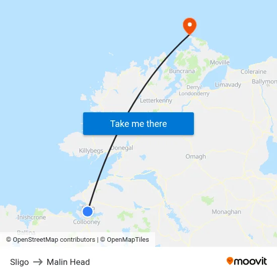 Sligo to Malin Head map