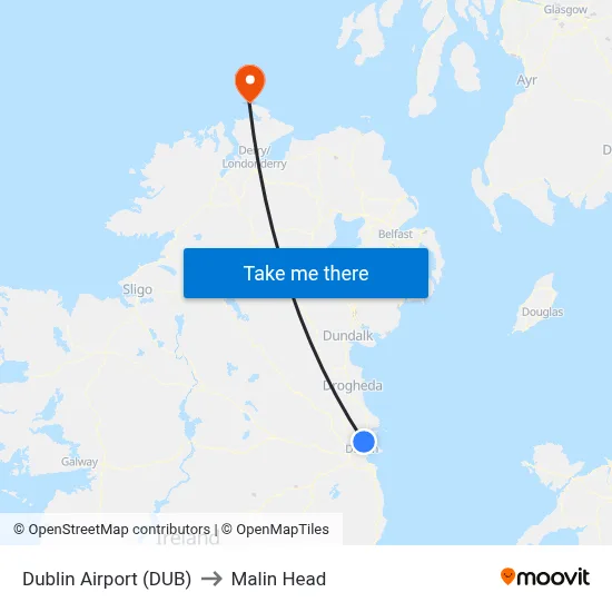 Dublin Airport (DUB) to Malin Head map