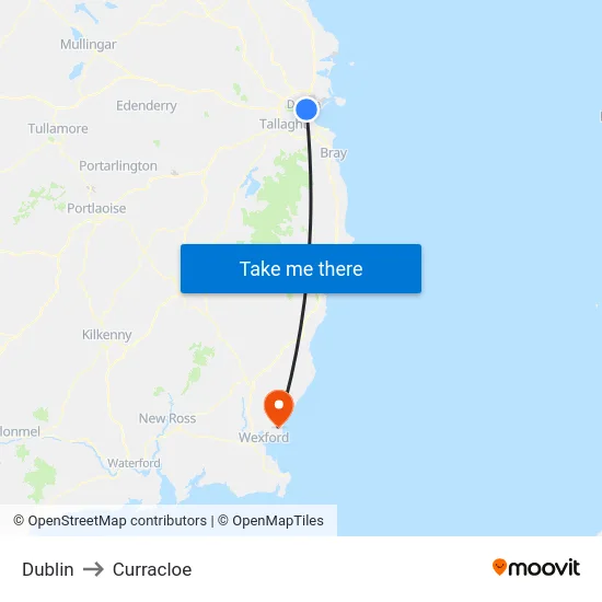 Dublin to Curracloe map