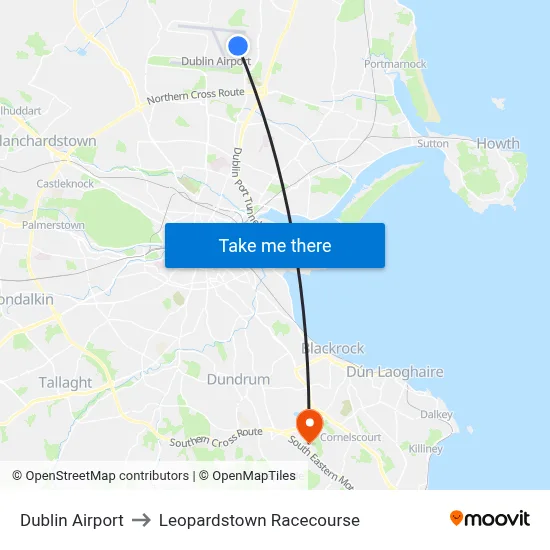 Dublin Airport to Leopardstown Racecourse map