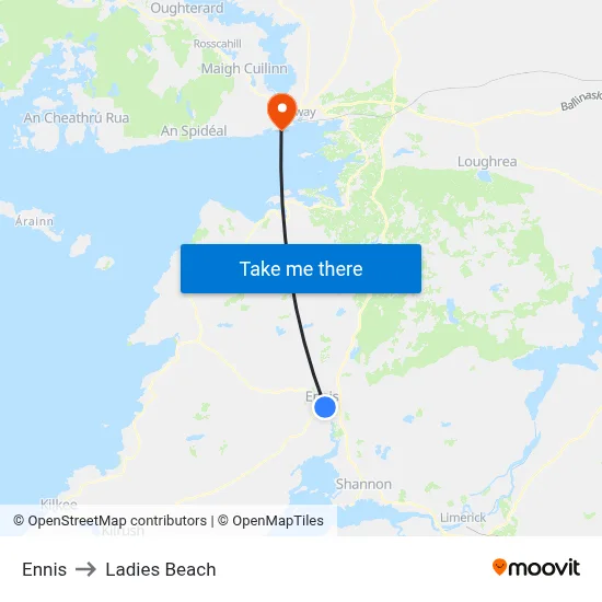 Ennis to Ladies Beach map