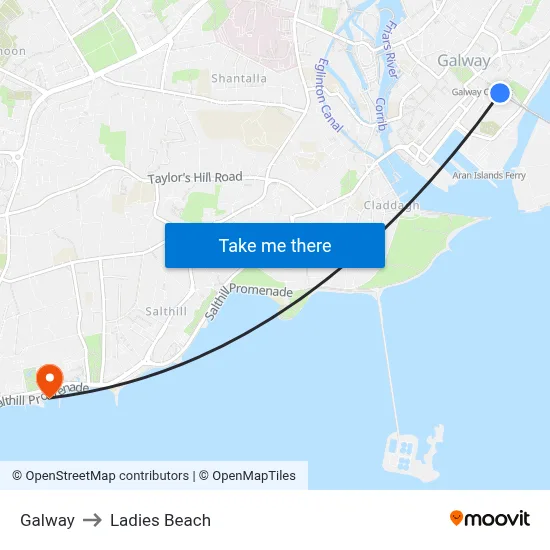Galway to Ladies Beach map