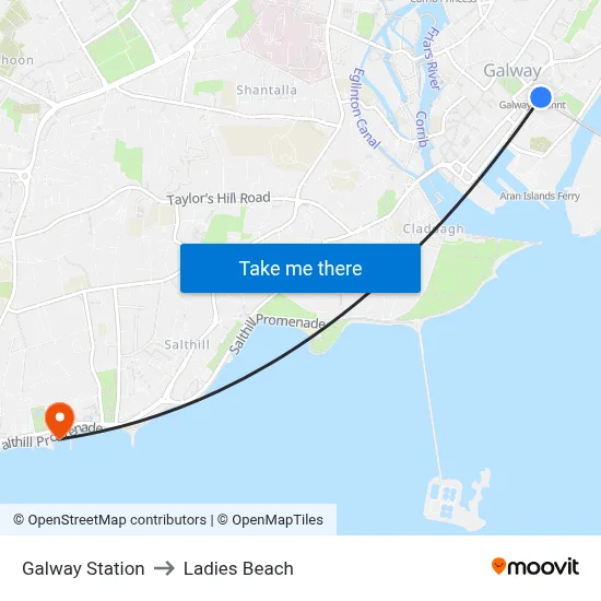 Galway Station to Ladies Beach map
