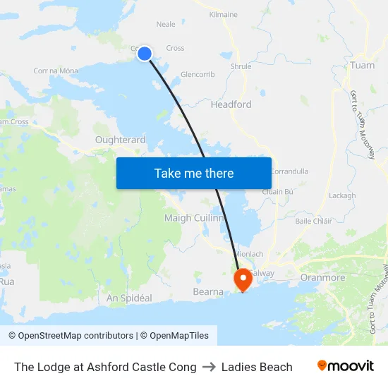 The Lodge at Ashford Castle Cong to Ladies Beach map