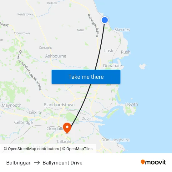 Balbriggan to Ballymount Drive map