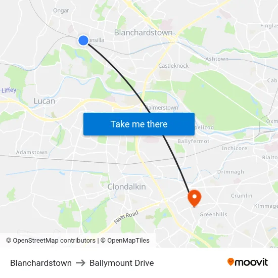 Blanchardstown to Ballymount Drive map