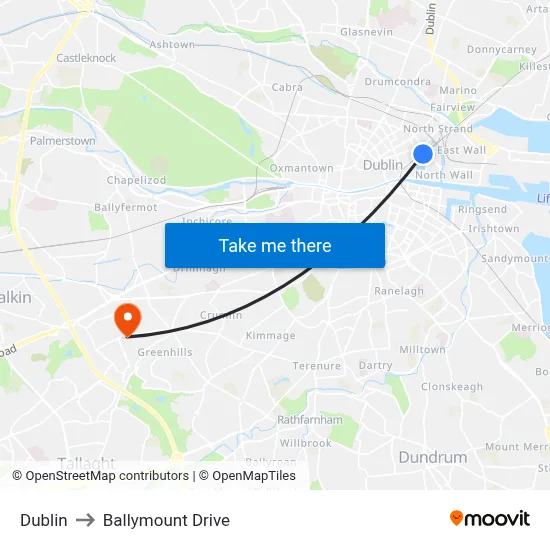 Dublin to Ballymount Drive map