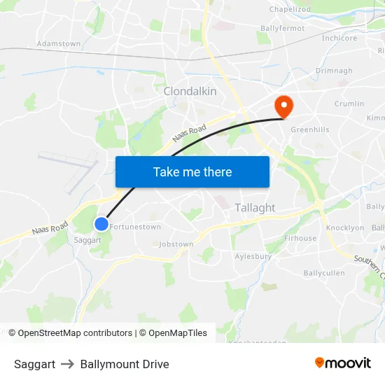 Saggart to Ballymount Drive map
