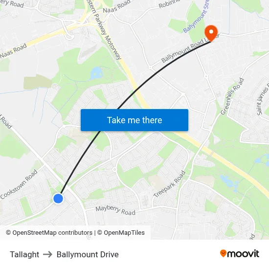 Tallaght to Ballymount Drive map