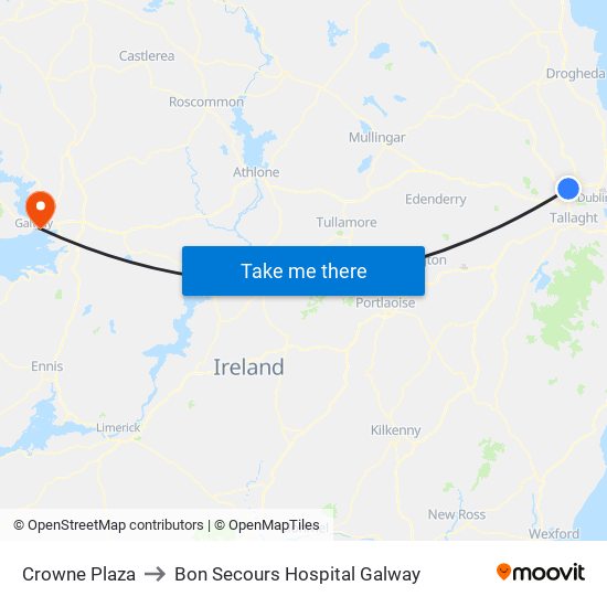Crowne Plaza to Bon Secours Hospital Galway map